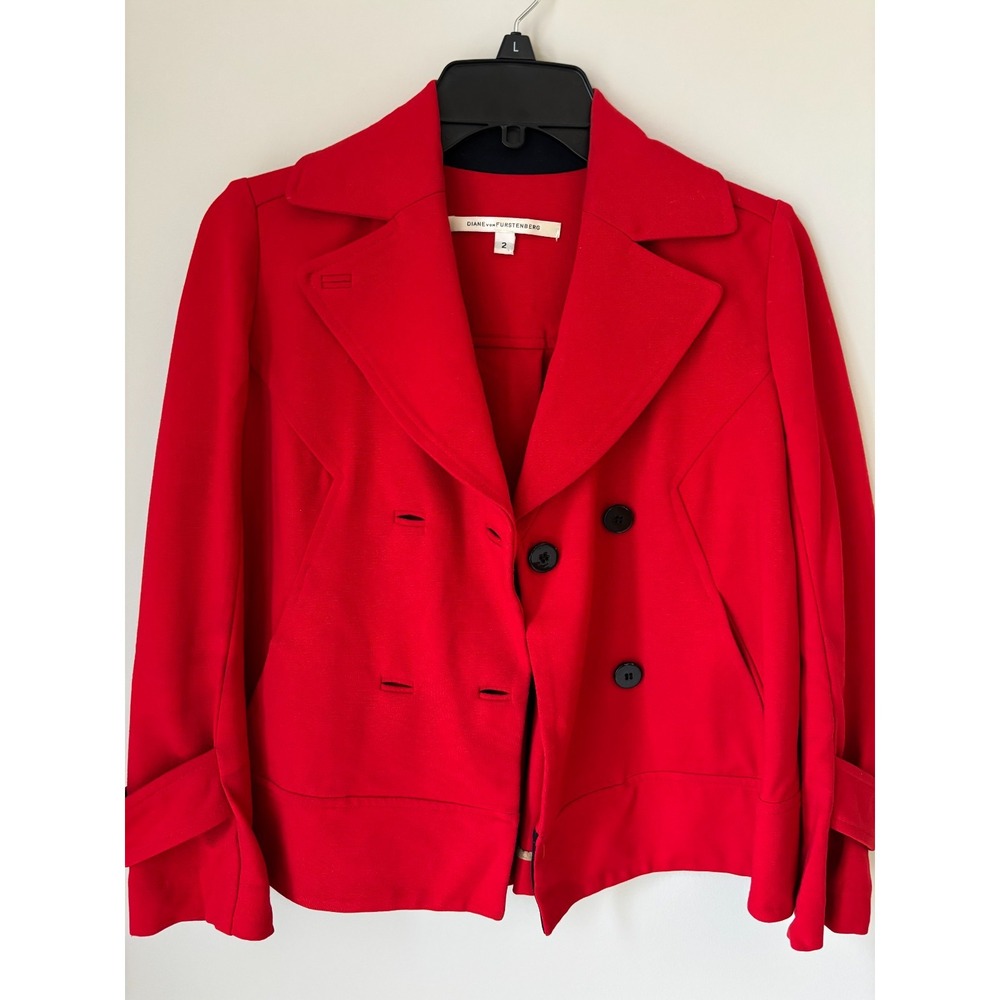 Vintage Diane Von Furstenberg Women's Double Breasted Red Jacket Size 2